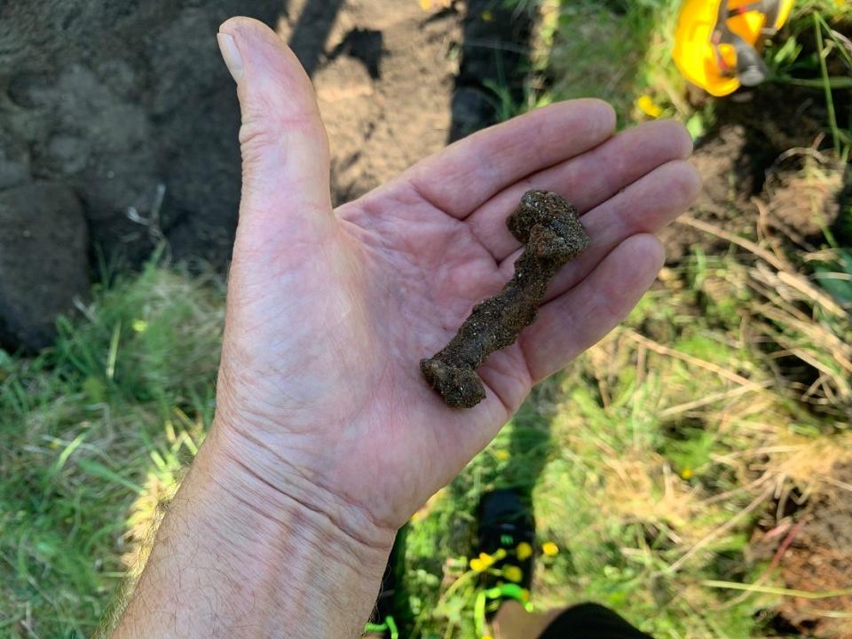 One of the ship's rivets discovered at the burial mound.