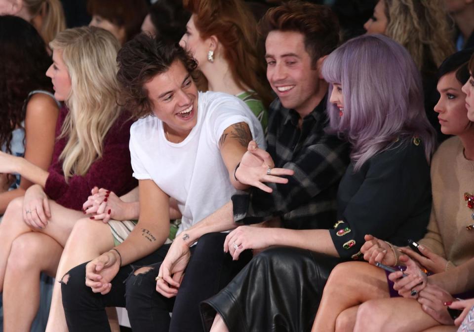 Front row: Harry Styles, Nick Grimshaw and Kelly Osbourne attend the House Of Holland show during London Fashion Week SS14 on September 14, 2013 in London (Getty Images)