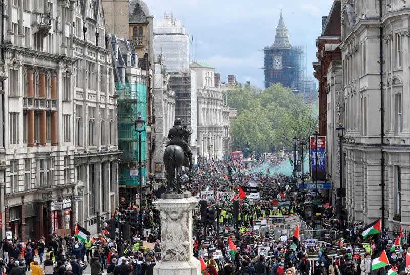 Protest following a flare-up of Israeli-Palestinian violence, in London