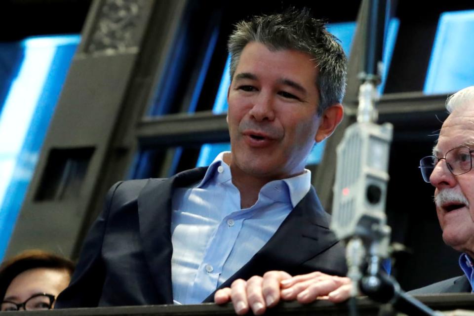 Former Uber CEO Travis Kalanick and his father at the NYSE during the company’s IPO in 2019.