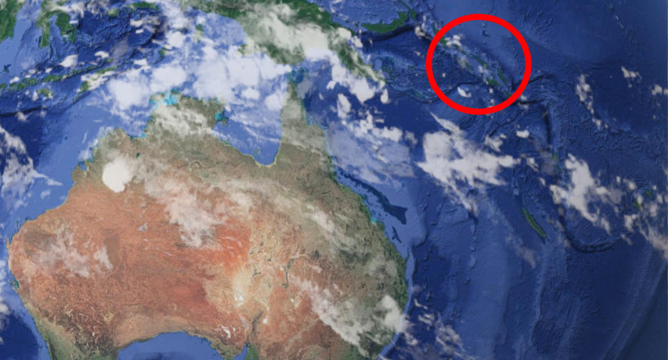 A map showing the Solomon Islands circled in red, as the Pacific Nation negotiates a deal with China. Source: Google Maps