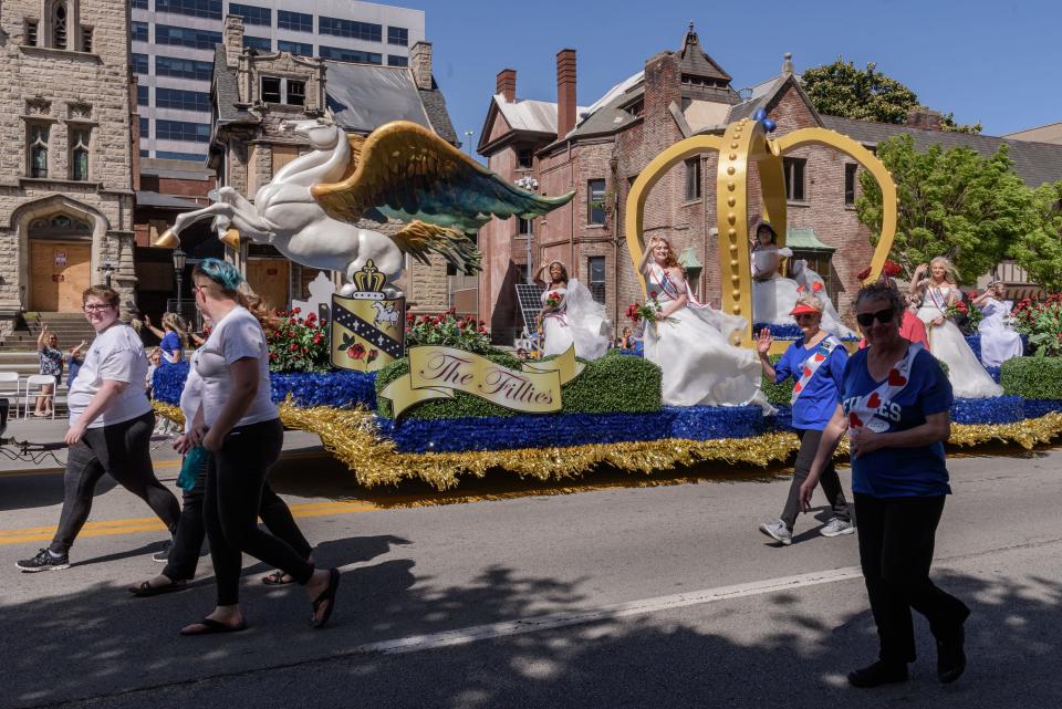 The Kentucky Derby Festival Zoeller Pump Company Pegasus Parade on Broadway with the theme of “Loving Louisville,” Sunday, May 1, 2022, in Louisville, Ky.