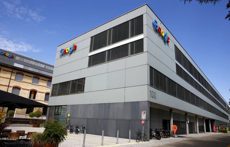 Logos of Google are seen at office buildings in Zurich