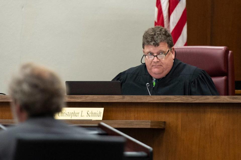 Judge Christopher L. Schmidt presides over a murder trial for Gary Wayne Wallace at Harrison County Circuit Court in Biloxi on Tuesday, March 8, 2022.