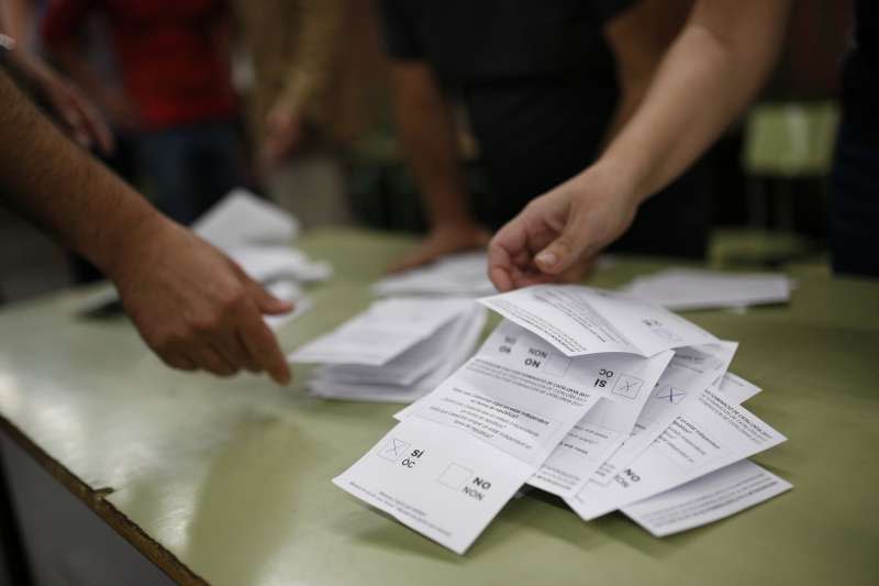 2017年10月1日，西牙東北部加泰隆尼亞自治區獨立公投登場，近9成選民投下贊成票（AP）
