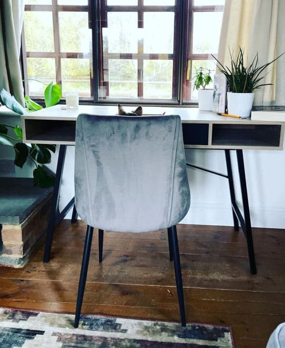 work desk with velvet chair