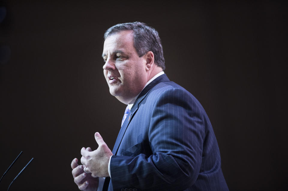New Jersey Governor Chris Christie during the American Conservative Union Conference March 6, 2014 in National Harbor, Maryland. The annual conference is a meeting of politically conservatives Americans. (Photo credit should read BRENDAN SMIALOWSKI/AFP/Getty Images)