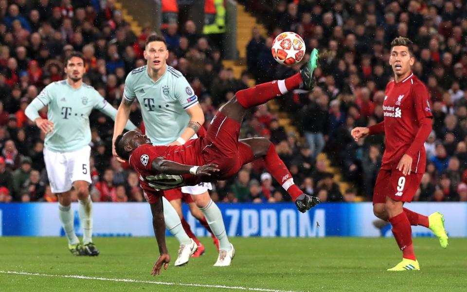 Liverpool's Sadio Mane attempts an overhead kick during the UEFA Champions League round of 16 first leg match at Anfield, Liverpool - PA