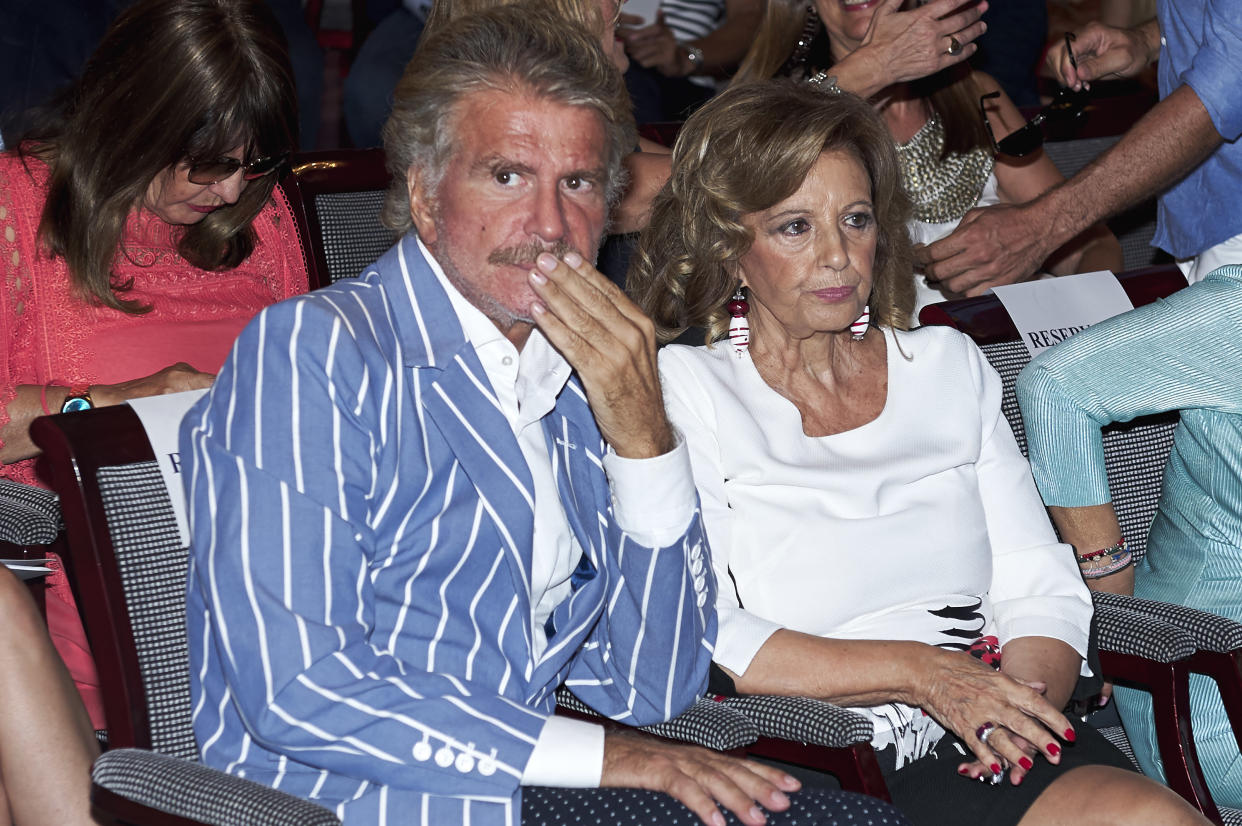 MADRID, SPAIN - JULY 12:  Maria Teresa Campos and Edmundo Arrocet 'Bigote Arrocet' attend the presentation of the  new book 'Frente Al Espejo' at Hotel Villamagna on July 12, 2017 in Madrid, Spain.  (Photo by Carlos Alvarez/Getty Images)