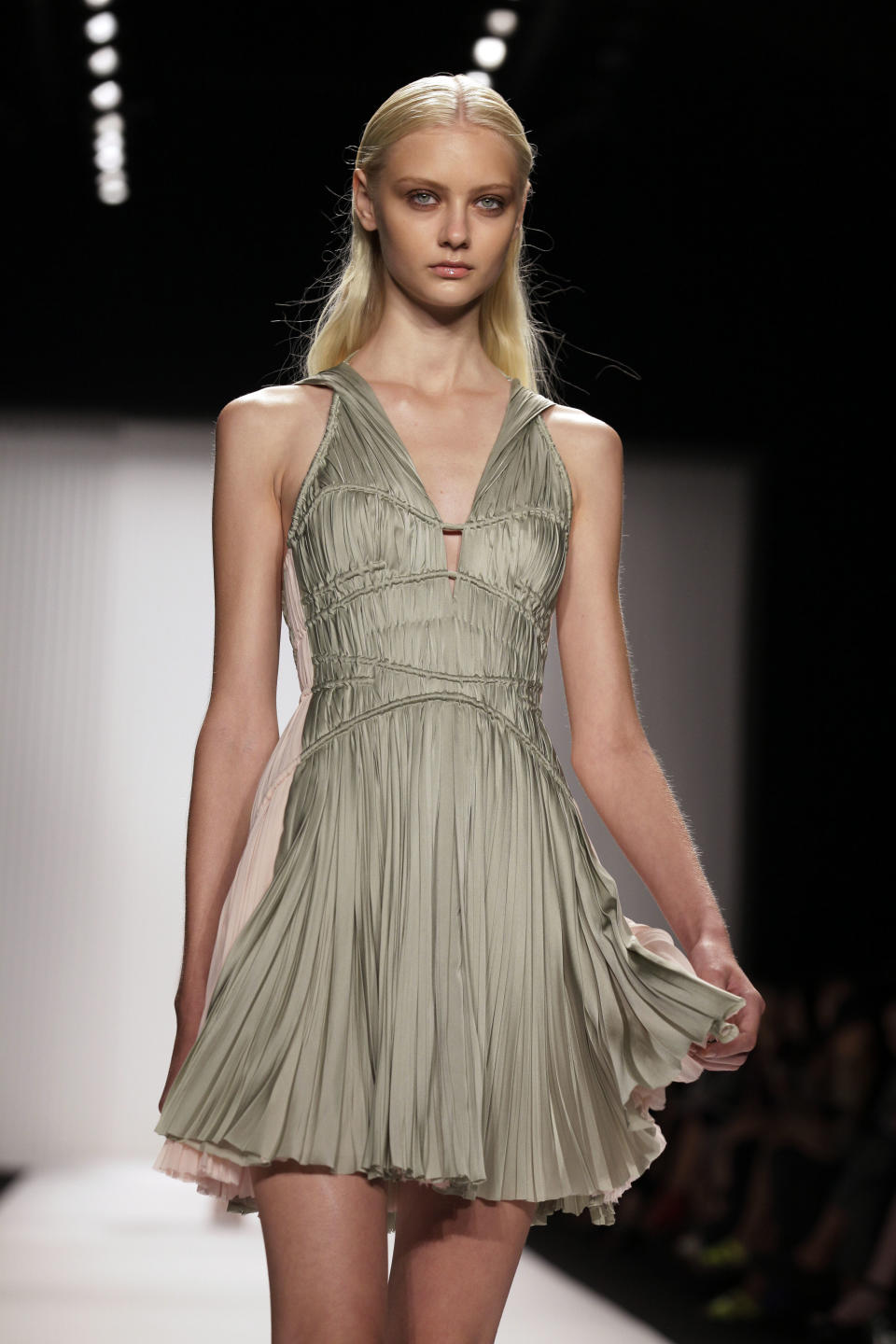 The J. Mendel Spring 2013 collection is modeled during Fashion Week in New York, Wednesday, Sept. 12, 2012. (AP Photo/Richard Drew)