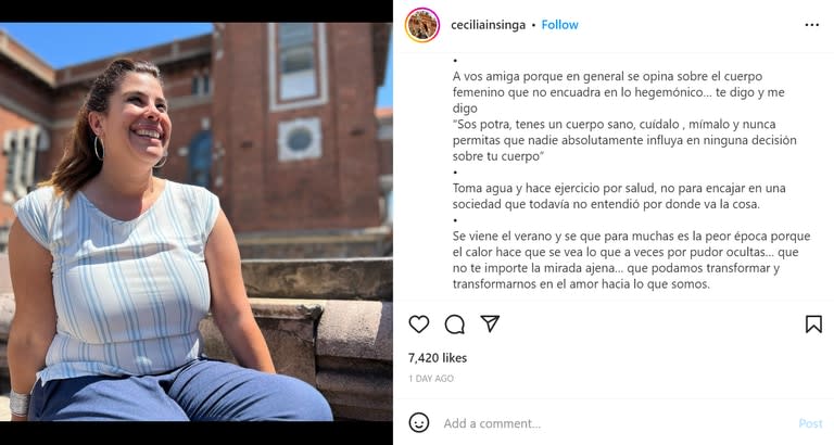 El descargo de Cecilia Insinga tras recibir comentarios negativos