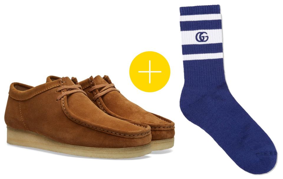 Suede Wallabees + Navy Skater Socks