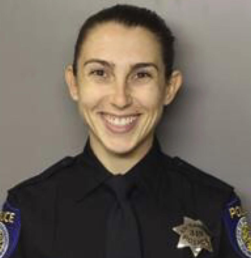 In this undated photo released by the Sacramento Police Department is Officer Tara O' Sullivan. Sacramento police says the officer killed Wednesday, June 19, 2019, during a domestic violence call entered their academy in May 2018 and graduated seven months later, in December. The Sacramento Department said in a statement Thursday, June 20, 2019 that Officer Tara O'Sullivan was initially hired in January 2018 as a community service officer. (Sacramento Police Department via AP)