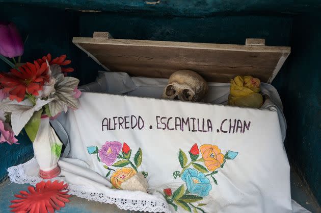 The remains of a member of the Mayan community of Pomuch during a private ritual in which relatives clean their loved ones' body parts preceding the celebrations of the Day of the Dead in Campeche State, Mexico, on Oct. 19. (Photo: LUIS PEREZ/AFP via Getty Images)