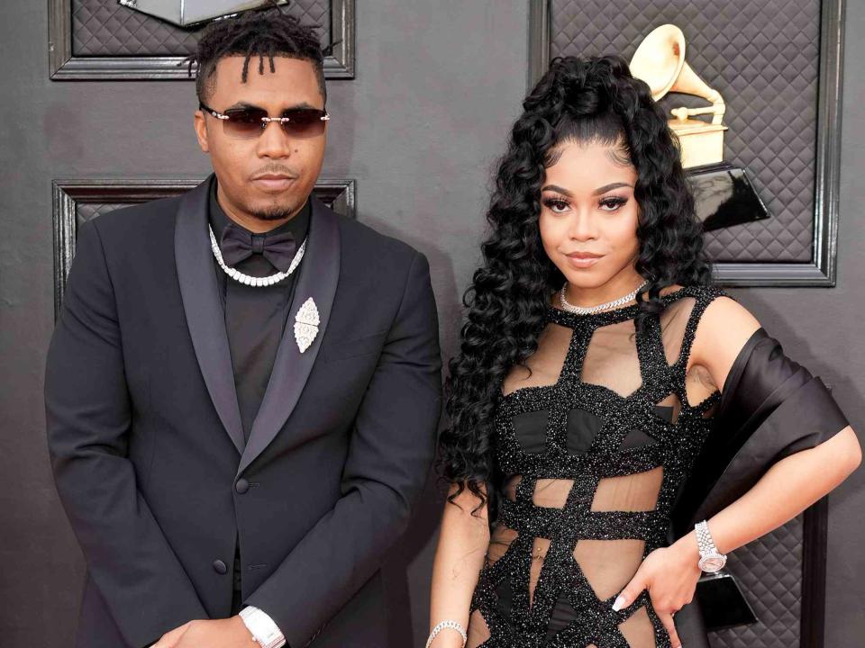 <p>Jeff Kravitz/FilmMagic</p> Nas and Destiny Jones attend the 64th Annual GRAMMY Awards on April 03, 2022 in Las Vegas, Nevada.