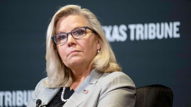 PHOTO: Rep. Liz Cheney speaks about her role on the January 6th Committee and how she feels Donald Trump is a continued threat to our democracy, during an interview at the Texas Tribune Festival in Austin, Texas, Sept. 24, 2022.  (Bob Daemmrich/ZumaPress)