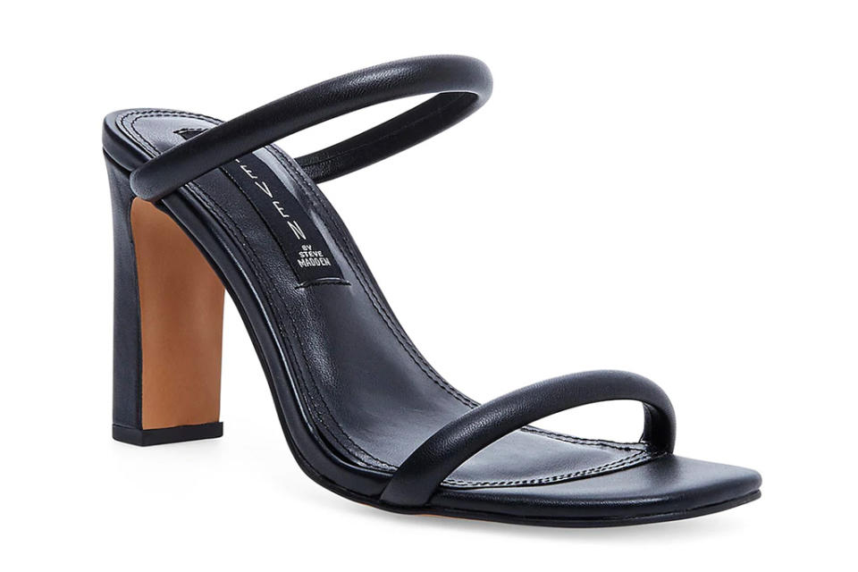 sandals, black, block heel, steven new york