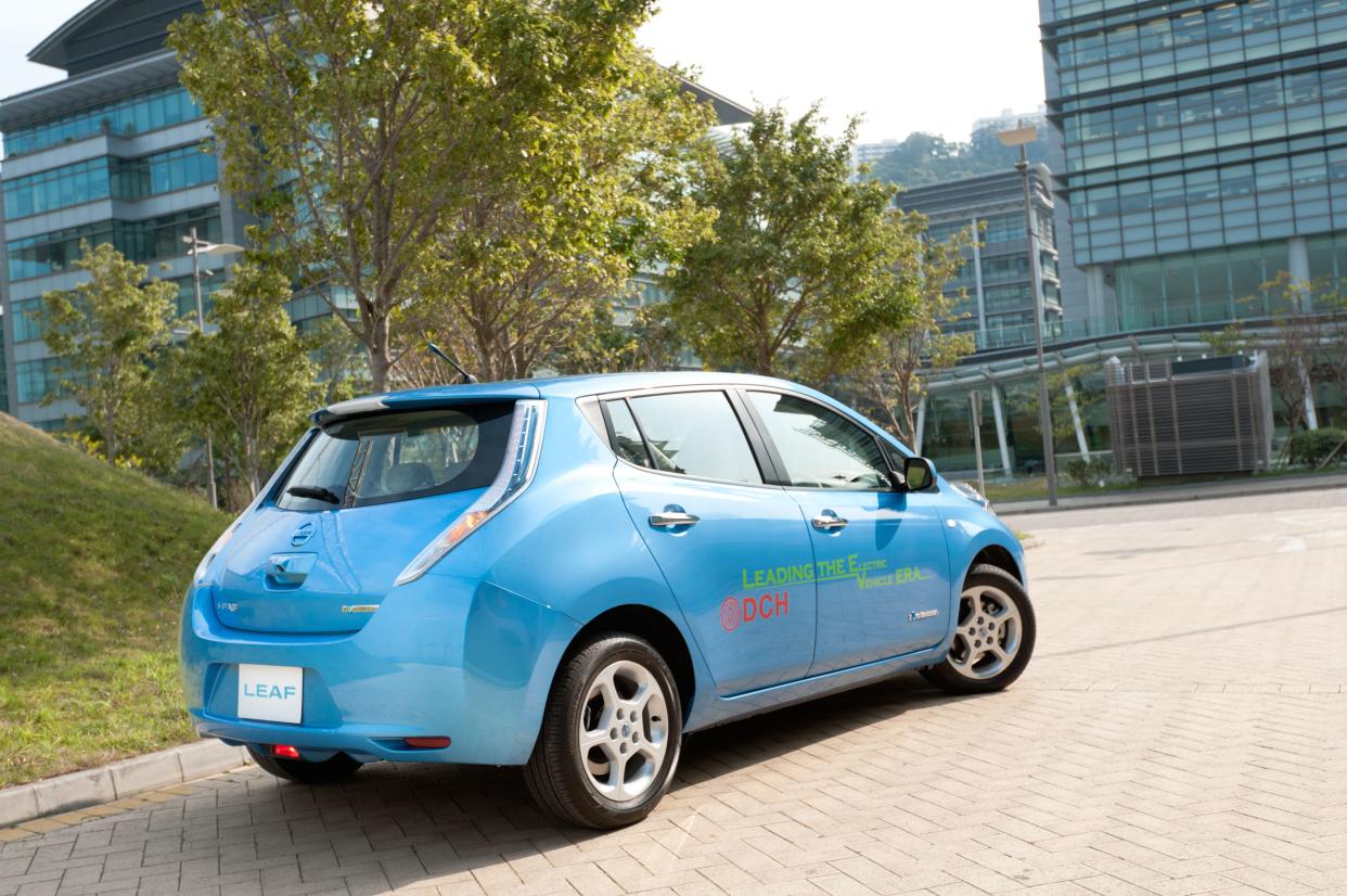 Hong Kong, China - March 16, 2011: Nissan Leaf display in Hong Kong 2011