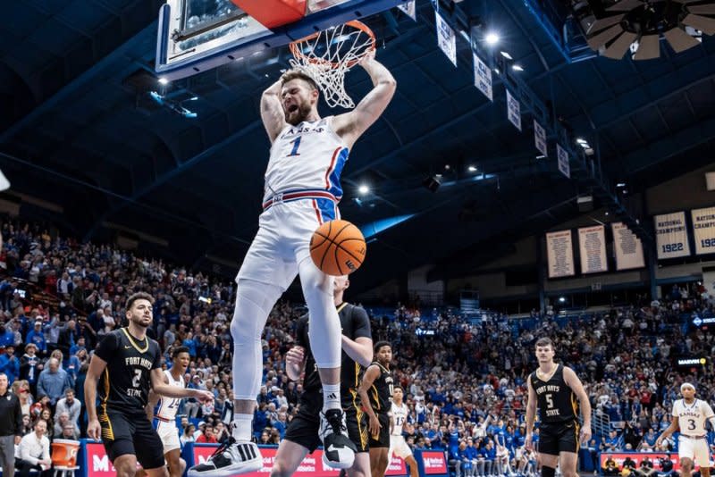 Center Hunter Dickinson and the Kansas Jayhawks will host North Carolina Central on Monday in Lawrence, Kan. Photo courtesy of Kansas Athletics