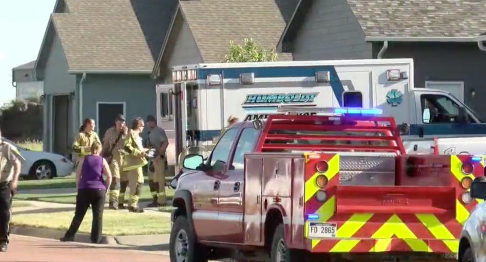 Emergency vehicles responding to a dog mauling a baby boy in South Dakota. 