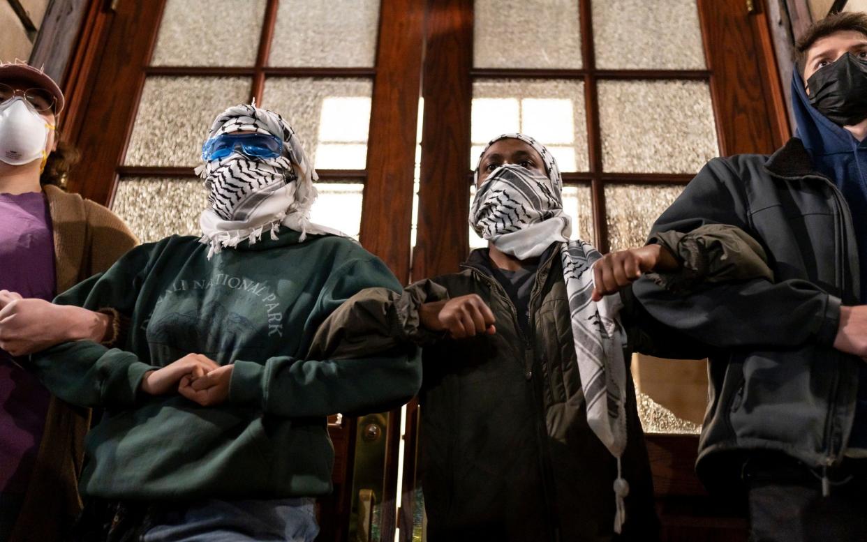 Pro-Palestine protesters at Columbia University on Tuesday