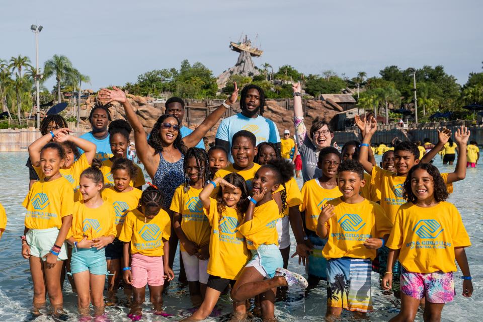 2004 U.S Olympic Silver Medalist, Maritza McClendon, joins Walt Disney World Resort for the 14th annual World’s Largest Swimming Lesson event at Disney’s Typhoon Lagoon Water Park on June 22,2023 in Lake Buena Vista, Florida. McClendon, who was the first African American to make team USA and win an Olympic medal, helped students learn water safety skills and offered words of inspiration to kids from non-profit organizations including Boys and Girls Clubs, Elevate Orlando, Coalition for the Homeless of Central Florida and Big Brothers Big Sisters. (Steven Diaz, photographer)