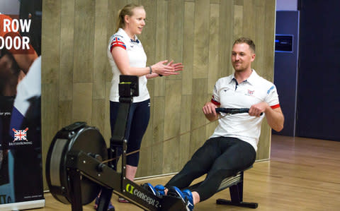 Alex Gregory, two-time Olympic Gold medallist rower and Clare Holman, British Rowing master trainer lead the masterclass - Credit: Sportsbeat/Luke Britton