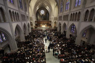 <p>Attendees arrive at St. Martin’s Episcopal Church for a funeral service for former first lady Barbara Bush, Saturday, April 21, 2018, in Houston. (Photo: David J. Phillip, Pool/AP) </p>