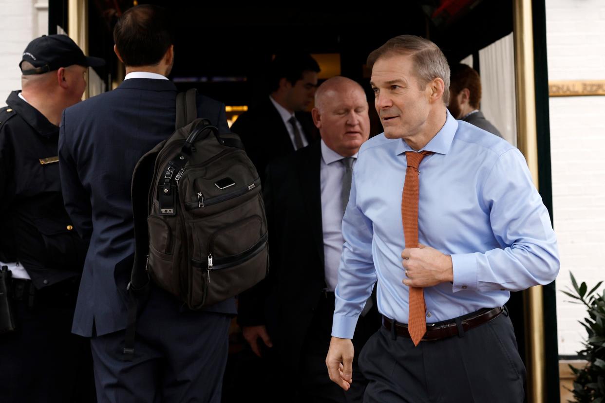 WASHINGTON, DC - JANUARY 25: Rep. Jim Jordan (R-OH) leaves a GOP caucus meeting on Capitol Hill on January 25, 2023 in Washington, D.C.