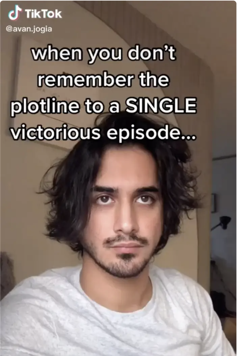 A still of jogia's tiktok where he says he doesn't remember victorious