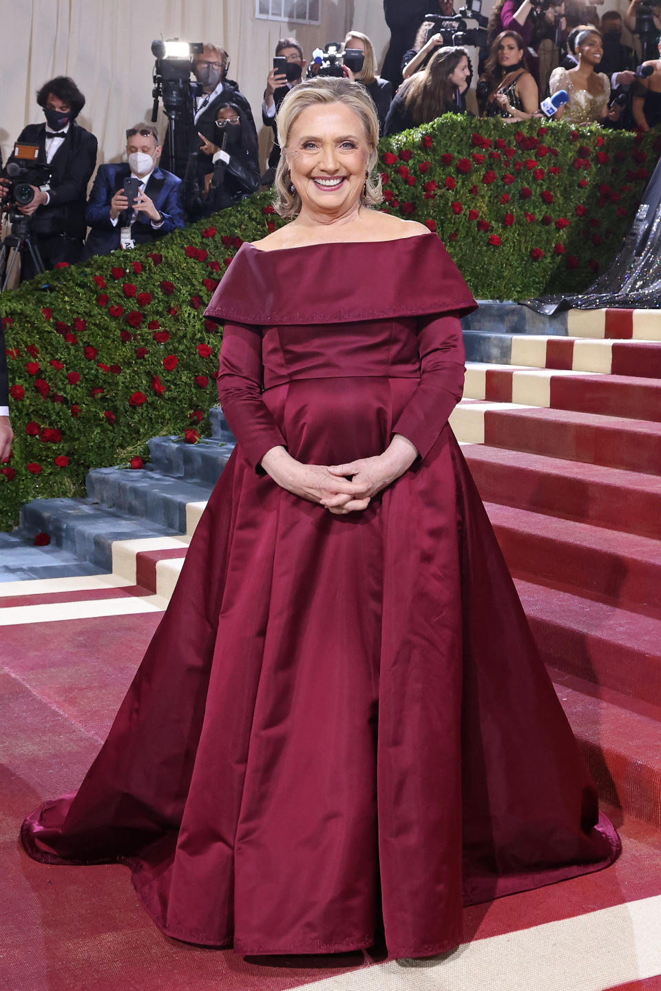 Hillary Clinton's dress was hand embroidered with the names of “gutsy” American women of the 19th and 20th century liberation movements (Photo by Taylor Hill/Getty Images)