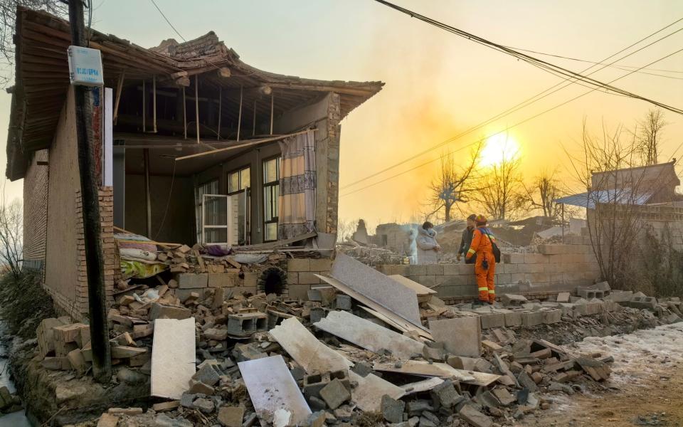 Rescuers conduct search and rescue operations after the earthquake