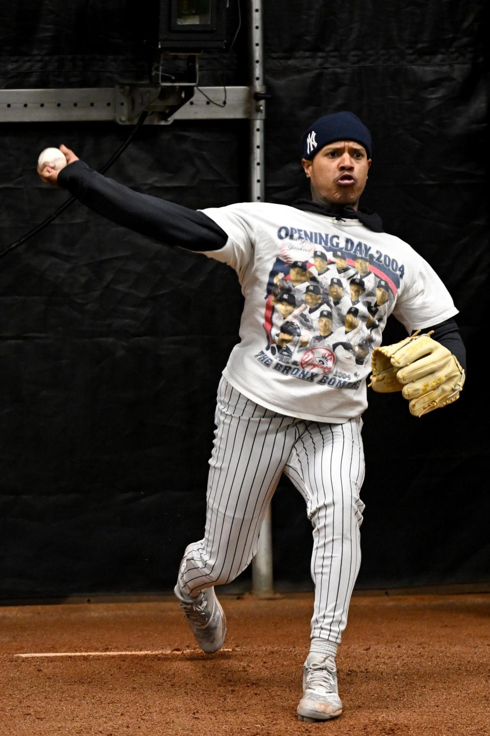 Feb 18, 2024; Tampa, FL, USA; New York Yankees pitcher Marcus Stroman (0) throws a pitch at George M. Steinbrenner Field. Mandatory Credit: Jonathan Dyer-USA TODAY Sports
