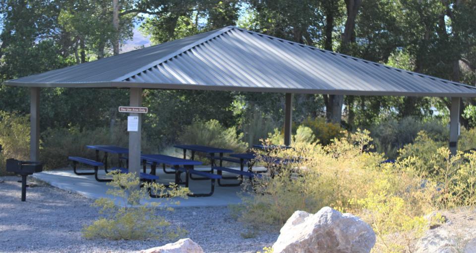 Large covered picnic area at the Pahranagat lakes.