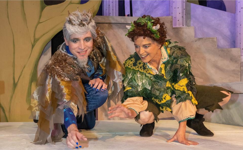 Kevin McCaughin plays "Oberon" and Debra Thornton plays "Puck" in William Shakespeare's comedy "A Midsummer Night's Dream," on stage at Surfside Playhouse through Sept. 17, 2023. Visit surfsideplayhouse.com.