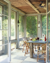 <p>Bring more texture into your space by swapping out cushioned dining chairs for woven rattan bistro chairs. They look especially rustic around a wooden dining table, like the one in this <a href="https://www.housebeautiful.com/room-decorating/outdoor-ideas/a32567085/screened-in-porches-guide/" rel="nofollow noopener" target="_blank" data-ylk="slk:screened-in porch" class="link ">screened-in porch</a> designed by Karen Cohen and Ani Antreasyan. They added sconces and candlelight for extra warmth.</p>