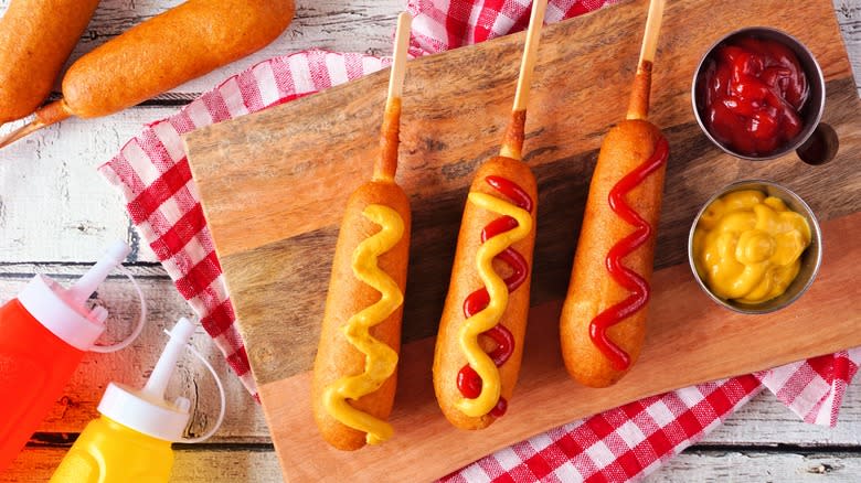 Corn dogs with sauces