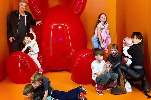 <p>Hilaria Baldwin/Instagram</p> Alec and Hilaria Baldwin with their kids at the balloon museum