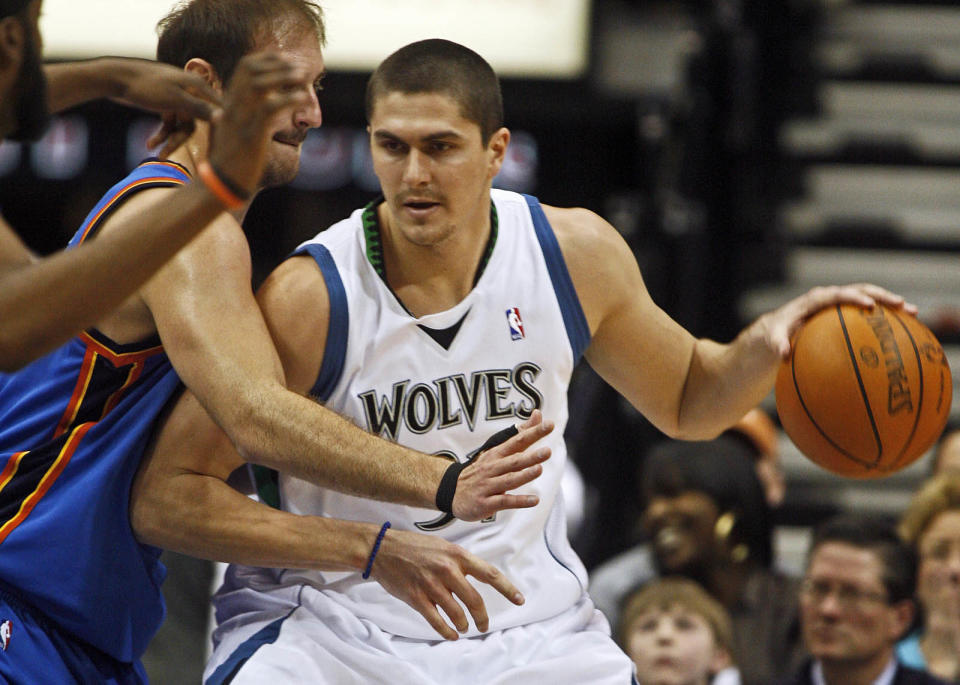 MARLIN LEVISON * mlevison@startribune.com Assign. #20011090F - February 21, 2010 - GENERAL INFORMATION:  Timberwolves vs. OKLAHOMA CITY THUNDER.   IN THIS PHOTO: ]  Darko Milicic made his Wolves debut scoring eight points. (Photo by Marlin Levison/Star Tribune via Getty Images)