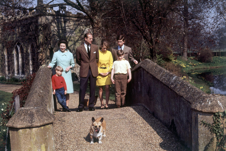 Queen Elizabeth with her family at Windsor castle 1968 who are Prince Philip Prince Charles Andrew Edward and Princess Anne. 20th April 1968. (Photo by Mirrorpix/Mirrorpix/Mirrorpix via Getty Images)