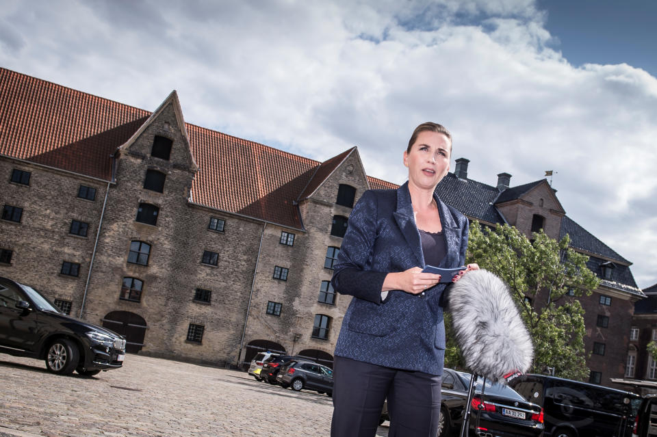 Danish Prime Minister Mette Frederiksen addresses the media regarding President Trump's cancellation of his visit to Denmark on Wednesday. (Ritzau Scanpix/Mads Claus Rasmussen)