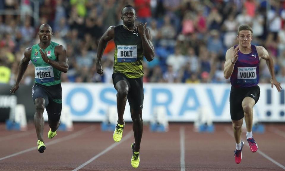 Usain Bolt looked far from his best Yunier Perez, left, finished worrying close behind in second.