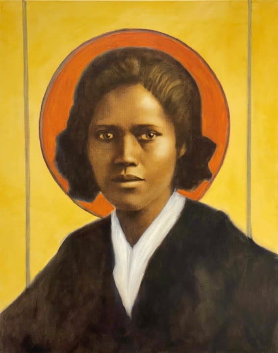One of Kathy Schumacher’s featured paintings is of Frances Ellen Watkins Harper (1825-1911), the first African-American woman to publish a short story, an influential abolitionist, suffragist, and reformer who also co-founded the National Association of Colored Women’s Clubs.