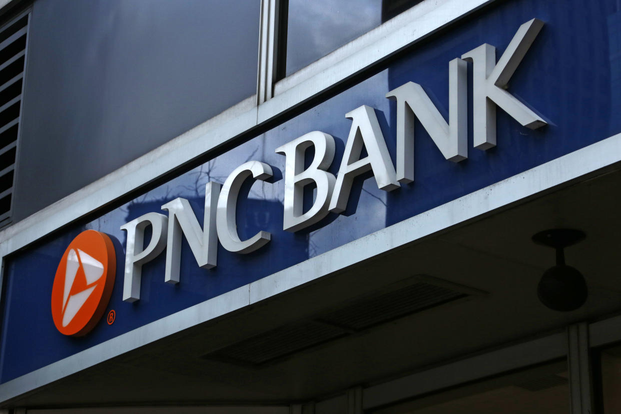 This Jan. 12, 2017, photo shows sign for a PNC Bank in Pittsburgh. (AP Photo/Gene J. Puskar)