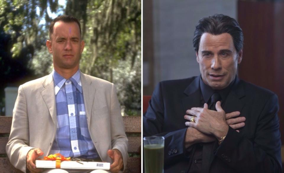 <p>Für Tom Hanks bedeutete die Rolle des Forrest Gump den zweiten Oscar als Bester Hauptdarsteller, nachdem er im Jahr zuvor bereits mit "Philadelphia" gewinnen konnte. Ob es John Travolta (rechts) wohl auch so gut gemacht hätte? Dem wurde die Rolle nämlich zuerst angeboten. Auch Chevy Chase und Bill Murray wurden übrigens gefragt, doch nur Tom Hanks sah wohl das Potenzial in Forrest. (Bild: Paramount/Tiberius)</p>