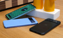 <p>In back, the Pixel 8a features a plastic back with a texture designed to mimic the feeling of cashmere.</p> 