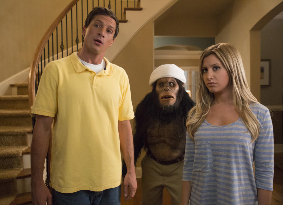 This film publicity image released by Dimension Films/The Weinstein Co. shows Simon Rex, left, and Ashley Tisdale in a scene from "Scary Movie 5." (AP Photo/Dimension Films/The Weinstein Co., Quantrell D.Colbert)