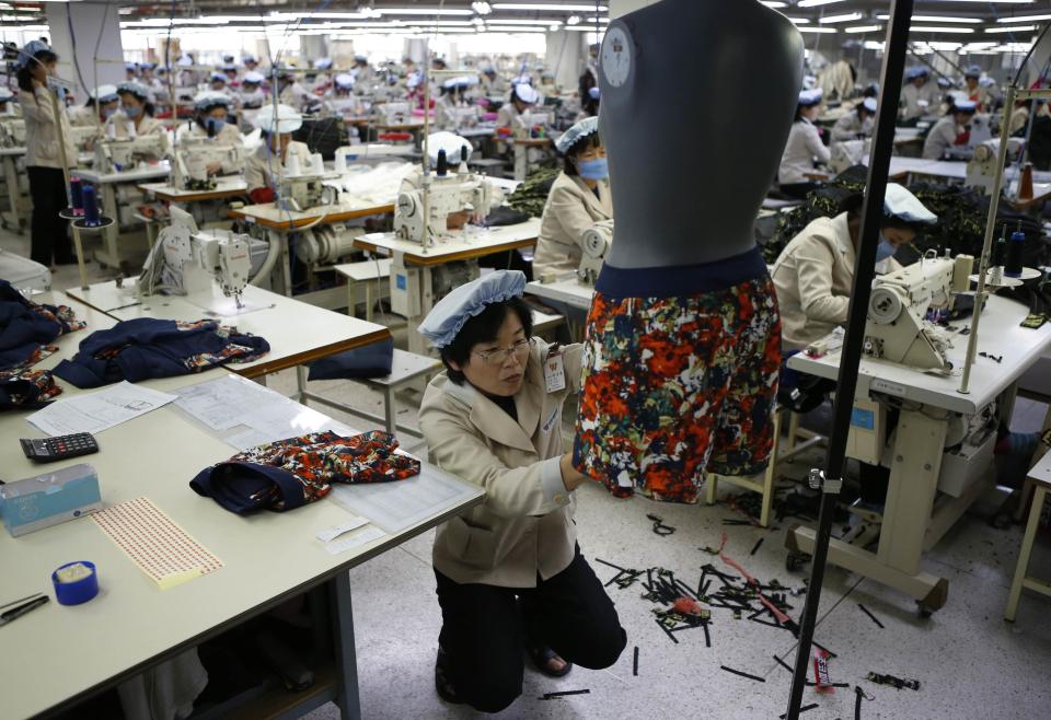 North Korean employees work in a factory of a South Korean company at the Joint Industrial Park in Kaesong industrial zone