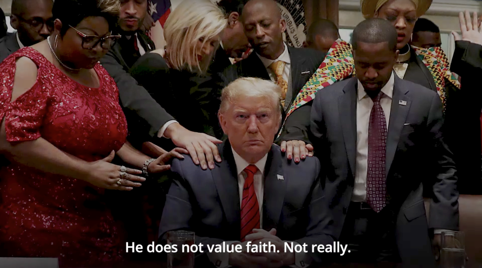 A screengrab from the Not Our Faith PAC ad. (YouTube)