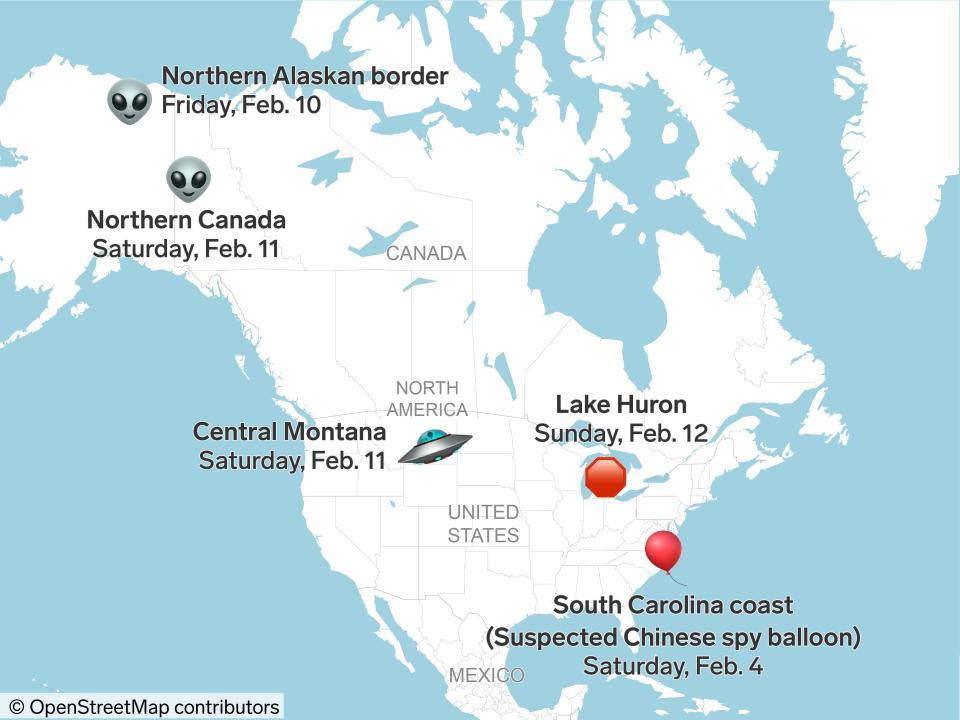 A map of North America with UAP sightings.